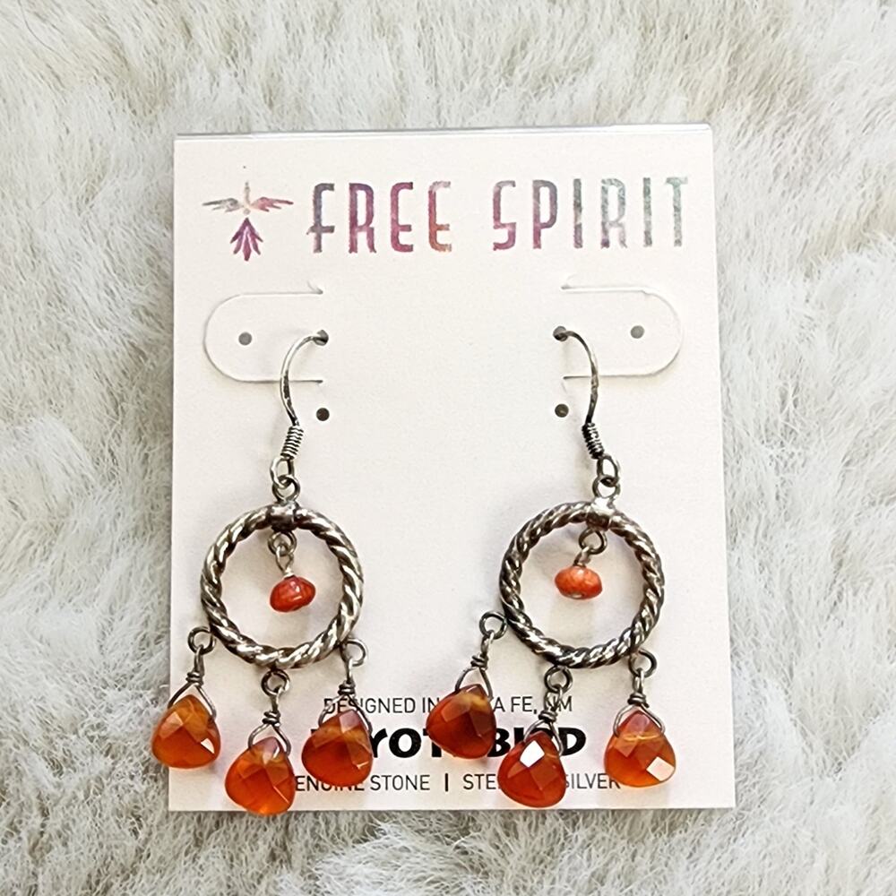 Peyote Bird Orange Carnelian Gemstone Sterling Silver Hook Earrings NEW